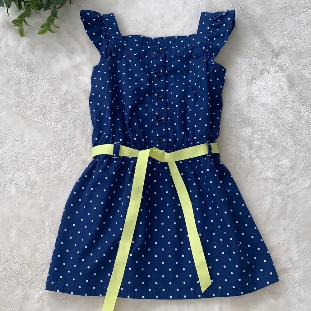 Gymboree Pocketful of Sunshine 5 Blue & White Polka Dot Dress EUC